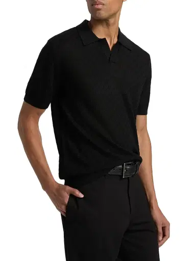 Emporio Armani Men's Textured Jacquard Johnny Collar Polo Shirt - Black Beauty | Thumbnail 4 Emporio Armani Men's Textured Jacquard Johnny Collar Polo Shirt - Black Beauty | Thumbnail 4