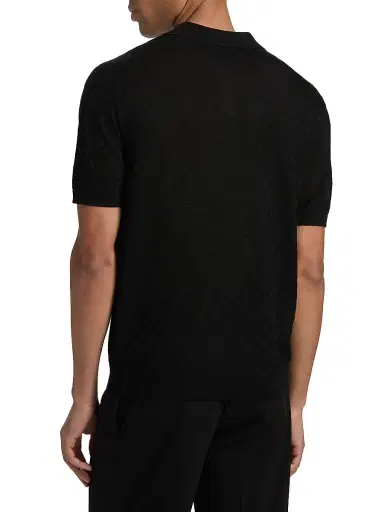 Emporio Armani Men's Textured Jacquard Johnny Collar Polo Shirt - Black Beauty | Thumbnail 5 Emporio Armani Men's Textured Jacquard Johnny Collar Polo Shirt - Black Beauty | Thumbnail 5