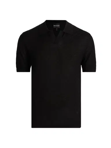 Emporio Armani Men's Textured Jacquard Johnny Collar Polo Shirt - Black Beauty | Thumbnail 1 Emporio Armani Men's Textured Jacquard Johnny Collar Polo Shirt - Black Beauty | Thumbnail 1