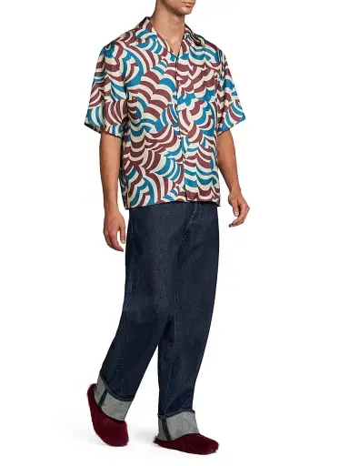 Marni Men's Yoyo Printed Twill Bowling Shirt - Tobacco | Thumbnail 2 Marni Men's Yoyo Printed Twill Bowling Shirt - Tobacco | Thumbnail 2