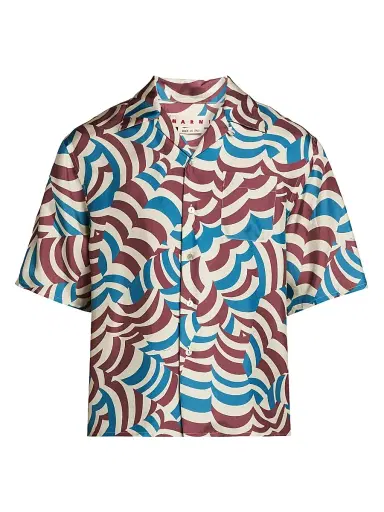 Marni Men's Yoyo Printed Twill Bowling Shirt - Tobacco | Thumbnail 1 Marni Men's Yoyo Printed Twill Bowling Shirt - Tobacco | Thumbnail 1