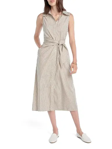 Favorite Daughter Women's The Good Behavior Striped Front-Tie Midi-Shirtdress - Soft Taupe Stripe - Size Large | Thumbnail 2 Favorite Daughter Women's The Good Behavior Striped Front-Tie Midi-Shirtdress - Soft Taupe Stripe - Size Large | Thumbnail 2
