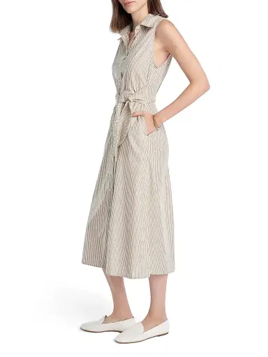 Favorite Daughter Women's The Good Behavior Striped Front-Tie Midi-Shirtdress - Soft Taupe Stripe - Size Large | Thumbnail 3 Favorite Daughter Women's The Good Behavior Striped Front-Tie Midi-Shirtdress - Soft Taupe Stripe - Size Large | Thumbnail 3