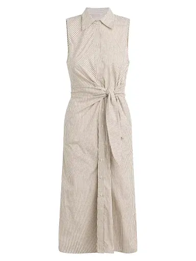 Favorite Daughter Women's The Good Behavior Striped Front-Tie Midi-Shirtdress - Soft Taupe Stripe - Size Large | Thumbnail 1 Favorite Daughter Women's The Good Behavior Striped Front-Tie Midi-Shirtdress - Soft Taupe Stripe - Size Large | Thumbnail 1