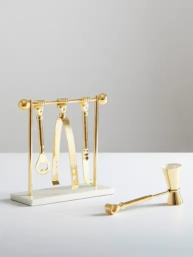 Jonathan Adler Five-Piece Macho Mantiques Barbell Brass Barware Set | Thumbnail 3 Jonathan Adler Five-Piece Macho Mantiques Barbell Brass Barware Set | Thumbnail 3