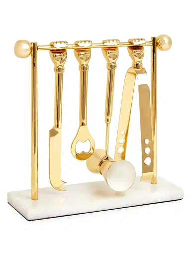 Jonathan Adler Five-Piece Macho Mantiques Barbell Brass Barware Set | Thumbnail 1 Jonathan Adler Five-Piece Macho Mantiques Barbell Brass Barware Set | Thumbnail 1