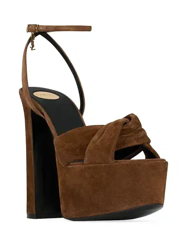 Saint Laurent Women's Franciane Platform Sandals in Suede - Dark Havana | Thumbnail 2 Saint Laurent Women's Franciane Platform Sandals in Suede - Dark Havana | Thumbnail 2