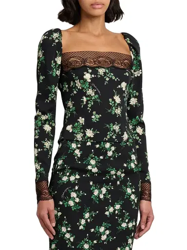 Dolce & Gabbana Women's Floral Lace-Trim Puff-Shoulder Top - Rosa Garof Bco Fnero | Thumbnail 3 Dolce & Gabbana Women's Floral Lace-Trim Puff-Shoulder Top - Rosa Garof Bco Fnero | Thumbnail 3