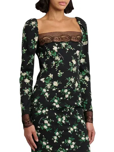 Dolce & Gabbana Women's Floral Lace-Trim Puff-Shoulder Top - Rosa Garof Bco Fnero | Thumbnail 4 Dolce & Gabbana Women's Floral Lace-Trim Puff-Shoulder Top - Rosa Garof Bco Fnero | Thumbnail 4