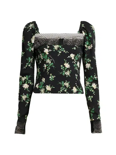 Dolce & Gabbana Women's Floral Lace-Trim Puff-Shoulder Top - Rosa Garof Bco Fnero | Thumbnail 1 Dolce & Gabbana Women's Floral Lace-Trim Puff-Shoulder Top - Rosa Garof Bco Fnero | Thumbnail 1