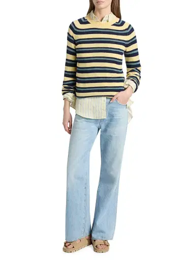 The Elder Statesman Women's Laurel Striped Cashmere Sweater - Cypress Stripe | Thumbnail 2 The Elder Statesman Women's Laurel Striped Cashmere Sweater - Cypress Stripe | Thumbnail 2