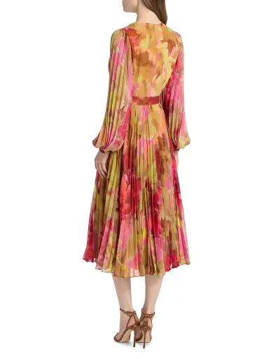 Badgley Mischka Women's Floral Pleated Belted Midi-Dress - Pink Multi | Thumbnail 5 Badgley Mischka Women's Floral Pleated Belted Midi-Dress - Pink Multi | Thumbnail 5