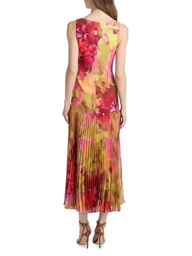 Badgley Mischka Women's Floral Pleated Dropwaist Cocktail Dress - Pink Multi | Thumbnail 5 Badgley Mischka Women's Floral Pleated Dropwaist Cocktail Dress - Pink Multi | Thumbnail 5