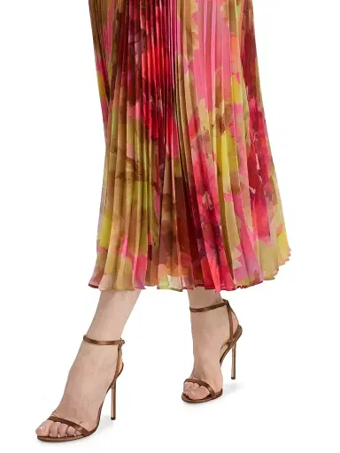 Badgley Mischka Women's Floral Pleated Dropwaist Cocktail Dress - Pink Multi | Thumbnail 6 Badgley Mischka Women's Floral Pleated Dropwaist Cocktail Dress - Pink Multi | Thumbnail 6