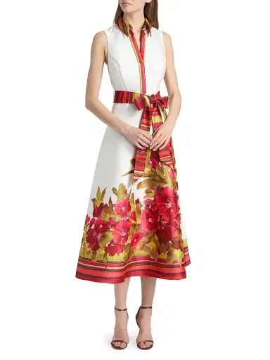 Badgley Mischka Women's Border Floral Belted Cocktail Dress - Multi | Thumbnail 3 Badgley Mischka Women's Border Floral Belted Cocktail Dress - Multi | Thumbnail 3