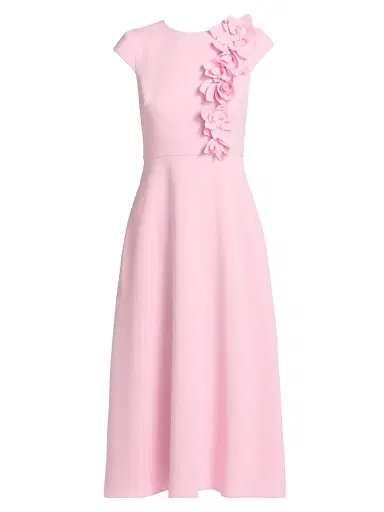 Badgley Mischka Women's Floral Appliqué Cap-Sleeve Midi-Dress - Peony | Thumbnail 1 Badgley Mischka Women's Floral Appliqué Cap-Sleeve Midi-Dress - Peony | Thumbnail 1