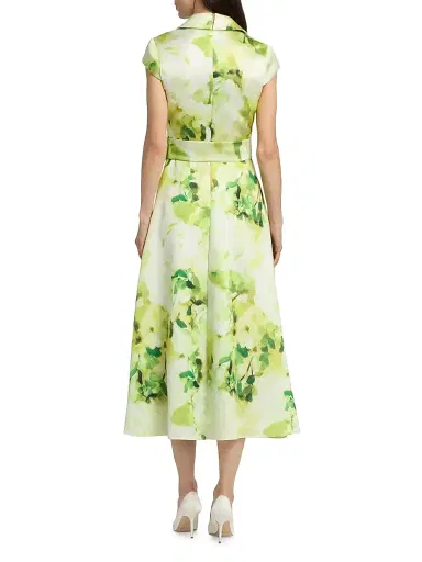 Badgley Mischka Women's Belted Floral A-Line Midi-Dress - Lime | Thumbnail 5 Badgley Mischka Women's Belted Floral A-Line Midi-Dress - Lime | Thumbnail 5