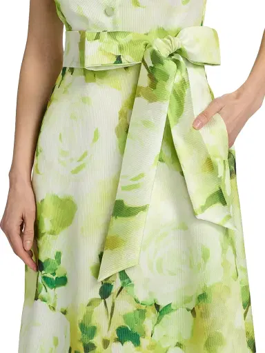 Badgley Mischka Women's Belted Floral A-Line Midi-Dress - Lime | Thumbnail 6 Badgley Mischka Women's Belted Floral A-Line Midi-Dress - Lime | Thumbnail 6