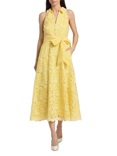 BADGLEY MISCHKA Women's Eyelet Lace Belted Midi-Dress | Thumbnail 3 BADGLEY MISCHKA Women's Eyelet Lace Belted Midi-Dress | Thumbnail 3