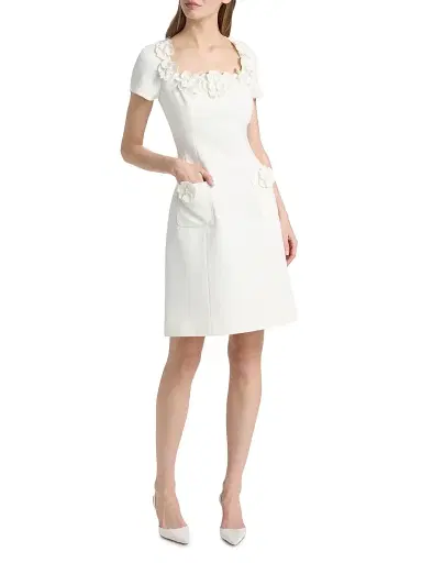 Teri Jon by Rickie Freeman Women's Crepe 3D Flower Imitation Pearl-Trim Minidress - White | Thumbnail 2 Teri Jon by Rickie Freeman Women's Crepe 3D Flower Imitation Pearl-Trim Minidress - White | Thumbnail 2
