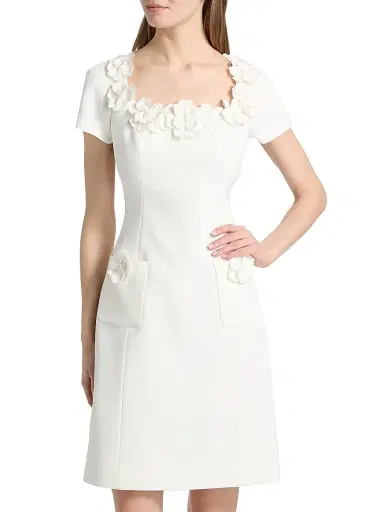 Teri Jon by Rickie Freeman Women's Crepe 3D Flower Imitation Pearl-Trim Minidress - White | Thumbnail 3 Teri Jon by Rickie Freeman Women's Crepe 3D Flower Imitation Pearl-Trim Minidress - White | Thumbnail 3