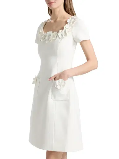 Teri Jon by Rickie Freeman Women's Crepe 3D Flower Imitation Pearl-Trim Minidress - White | Thumbnail 4 Teri Jon by Rickie Freeman Women's Crepe 3D Flower Imitation Pearl-Trim Minidress - White | Thumbnail 4