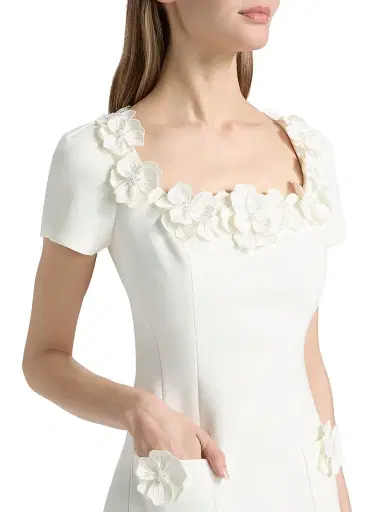 Teri Jon by Rickie Freeman Women's Crepe 3D Flower Imitation Pearl-Trim Minidress - White | Thumbnail 6 Teri Jon by Rickie Freeman Women's Crepe 3D Flower Imitation Pearl-Trim Minidress - White | Thumbnail 6