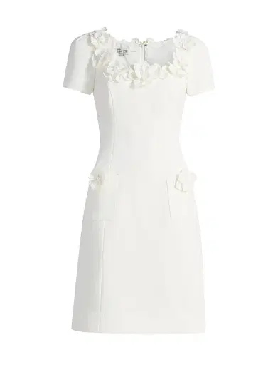 Teri Jon by Rickie Freeman Women's Crepe 3D Flower Imitation Pearl-Trim Minidress - White | Thumbnail 1 Teri Jon by Rickie Freeman Women's Crepe 3D Flower Imitation Pearl-Trim Minidress - White | Thumbnail 1