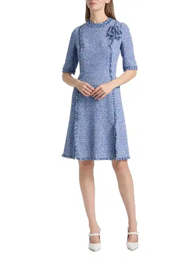 Teri Jon by Rickie Freeman Women's Tweed Chiffon-Ruffle Minidress - Blue White - Size 16 | Thumbnail 2 Teri Jon by Rickie Freeman Women's Tweed Chiffon-Ruffle Minidress - Blue White - Size 16 | Thumbnail 2