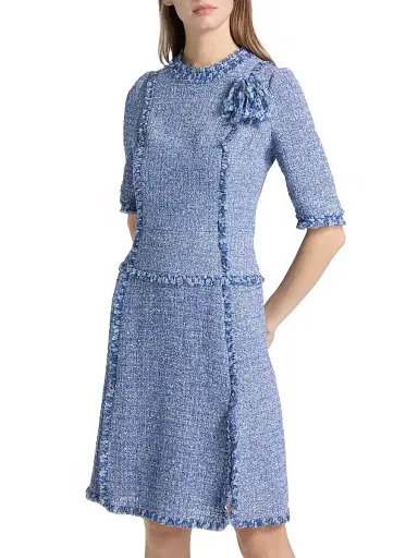 Teri Jon by Rickie Freeman Women's Tweed Chiffon-Ruffle Minidress - Blue White - Size 16 | Thumbnail 3 Teri Jon by Rickie Freeman Women's Tweed Chiffon-Ruffle Minidress - Blue White - Size 16 | Thumbnail 3