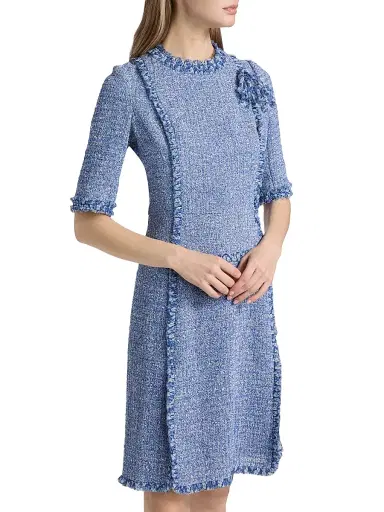 Teri Jon by Rickie Freeman Women's Tweed Chiffon-Ruffle Minidress - Blue White - Size 16 | Thumbnail 4 Teri Jon by Rickie Freeman Women's Tweed Chiffon-Ruffle Minidress - Blue White - Size 16 | Thumbnail 4