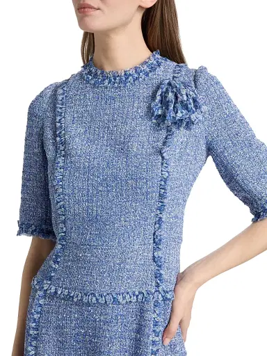 Teri Jon by Rickie Freeman Women's Tweed Chiffon-Ruffle Minidress - Blue White - Size 16 | Thumbnail 6 Teri Jon by Rickie Freeman Women's Tweed Chiffon-Ruffle Minidress - Blue White - Size 16 | Thumbnail 6