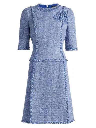 Teri Jon by Rickie Freeman Women's Tweed Chiffon-Ruffle Minidress - Blue White - Size 16 | Thumbnail 1 Teri Jon by Rickie Freeman Women's Tweed Chiffon-Ruffle Minidress - Blue White - Size 16 | Thumbnail 1