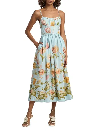 Cara Cara Women's Alba Floral Cotton Midi-Dress - Lockwood Flora Sky - Size 16 | Thumbnail 2 Cara Cara Women's Alba Floral Cotton Midi-Dress - Lockwood Flora Sky - Size 16 | Thumbnail 2