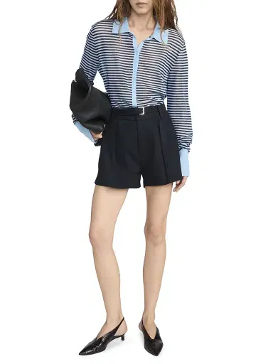 Frame Women's The Soho Wide-Leg Belted Shorts - Navy - Size 0 | Thumbnail 1 Frame Women's The Soho Wide-Leg Belted Shorts - Navy - Size 0 | Thumbnail 1