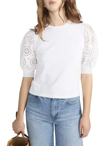 Frame Women's The Solstice Eyelet T-Shirt - White - Size Large | Thumbnail 4 Frame Women's The Solstice Eyelet T-Shirt - White - Size Large | Thumbnail 4