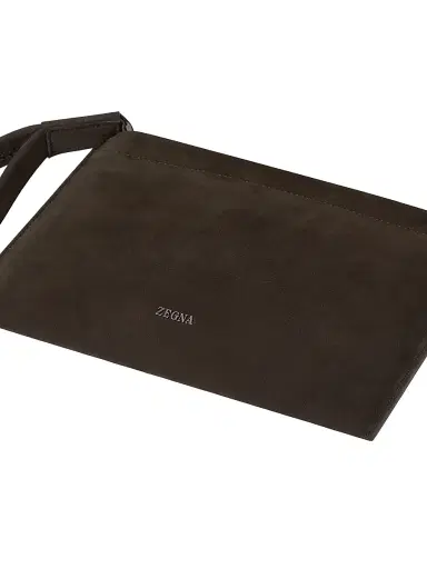 ZEGNA Men's Secondskin Leather Mini Pouch - Dark Brown | Thumbnail 4 ZEGNA Men's Secondskin Leather Mini Pouch - Dark Brown | Thumbnail 4