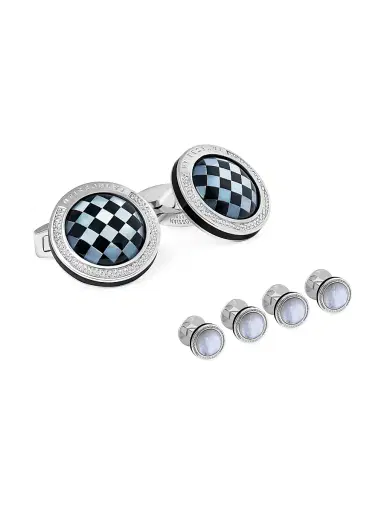 Tateossian Men's Mosaic Dome 6-Piece Onyx & Sterling Silver Stud & Cufflink Set - Silver | Thumbnail 1 Tateossian Men's Mosaic Dome 6-Piece Onyx & Sterling Silver Stud & Cufflink Set - Silver | Thumbnail 1