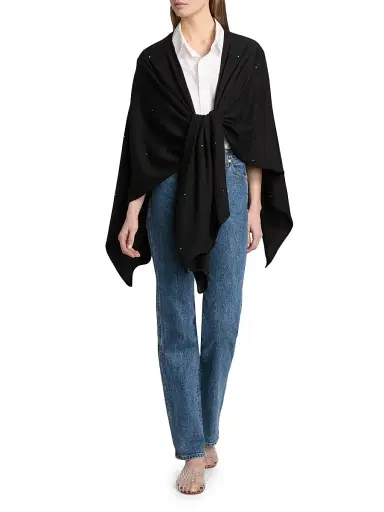 Carolyn Rowan Collection Women's Sequin Cashmere-Silk Ruana - Black | Thumbnail 2 Carolyn Rowan Collection Women's Sequin Cashmere-Silk Ruana - Black | Thumbnail 2