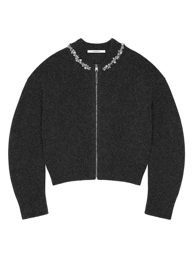 Men's Embellished Couture Seam Cardigan in Alpaca and Yak Wool - Grey Mix Men's Embellished Couture Seam Cardigan in Alpaca and Yak Wool - Grey Mix