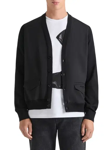 Givenchy Men's Cardigan in Cotton Knit with Paris Jacquard - Black | Thumbnail 2 Givenchy Men's Cardigan in Cotton Knit with Paris Jacquard - Black | Thumbnail 2