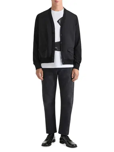 Givenchy Men's Cardigan in Cotton Knit with Paris Jacquard - Black | Thumbnail 4 Givenchy Men's Cardigan in Cotton Knit with Paris Jacquard - Black | Thumbnail 4