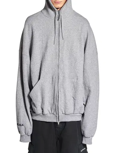 Balenciaga Men's Hi There Large Zip-Up Hoodie - Heather Grey | Thumbnail 2 Balenciaga Men's Hi There Large Zip-Up Hoodie - Heather Grey | Thumbnail 2
