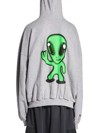 Balenciaga Men's Hi There Large Zip-Up Hoodie - Heather Grey | Thumbnail 4 Balenciaga Men's Hi There Large Zip-Up Hoodie - Heather Grey | Thumbnail 4