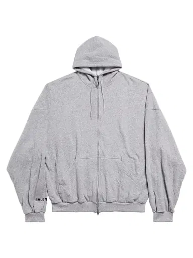 Balenciaga Men's Hi There Large Zip-Up Hoodie - Heather Grey | Thumbnail 1 Balenciaga Men's Hi There Large Zip-Up Hoodie - Heather Grey | Thumbnail 1