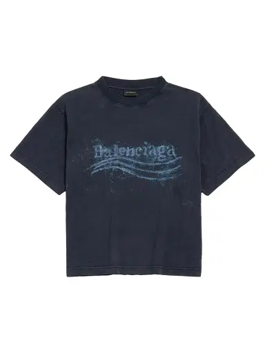 Balenciaga Women's Washed Crayon Political Medium Fit T-Shirt - Faded Black | Thumbnail 1 Balenciaga Women's Washed Crayon Political Medium Fit T-Shirt - Faded Black | Thumbnail 1