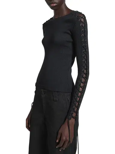 Balenciaga Women's Lace-Up Long Sleeve T-Shirt - Black | Thumbnail 2 Balenciaga Women's Lace-Up Long Sleeve T-Shirt - Black | Thumbnail 2