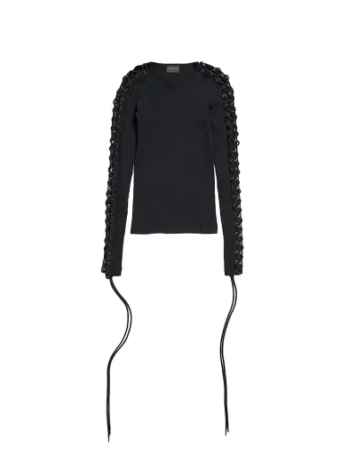 Balenciaga Women's Lace-Up Long Sleeve T-Shirt - Black | Thumbnail 1 Balenciaga Women's Lace-Up Long Sleeve T-Shirt - Black | Thumbnail 1
