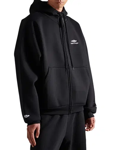 Balenciaga Men's 3B Sports Icon Zip-Up Hoodie - Washed Black White - Size XL | Thumbnail 2 Balenciaga Men's 3B Sports Icon Zip-Up Hoodie - Washed Black White - Size XL | Thumbnail 2