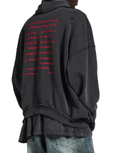 Balenciaga Men's Dirac Equation Pulled Zip-Up Large Fit Hoodie - Washed Black Red | Thumbnail 3 Balenciaga Men's Dirac Equation Pulled Zip-Up Large Fit Hoodie - Washed Black Red | Thumbnail 3